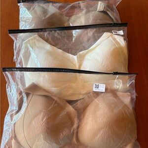 Three Brand New Elegant Ribbed Bras in white, Brown, and Khaki